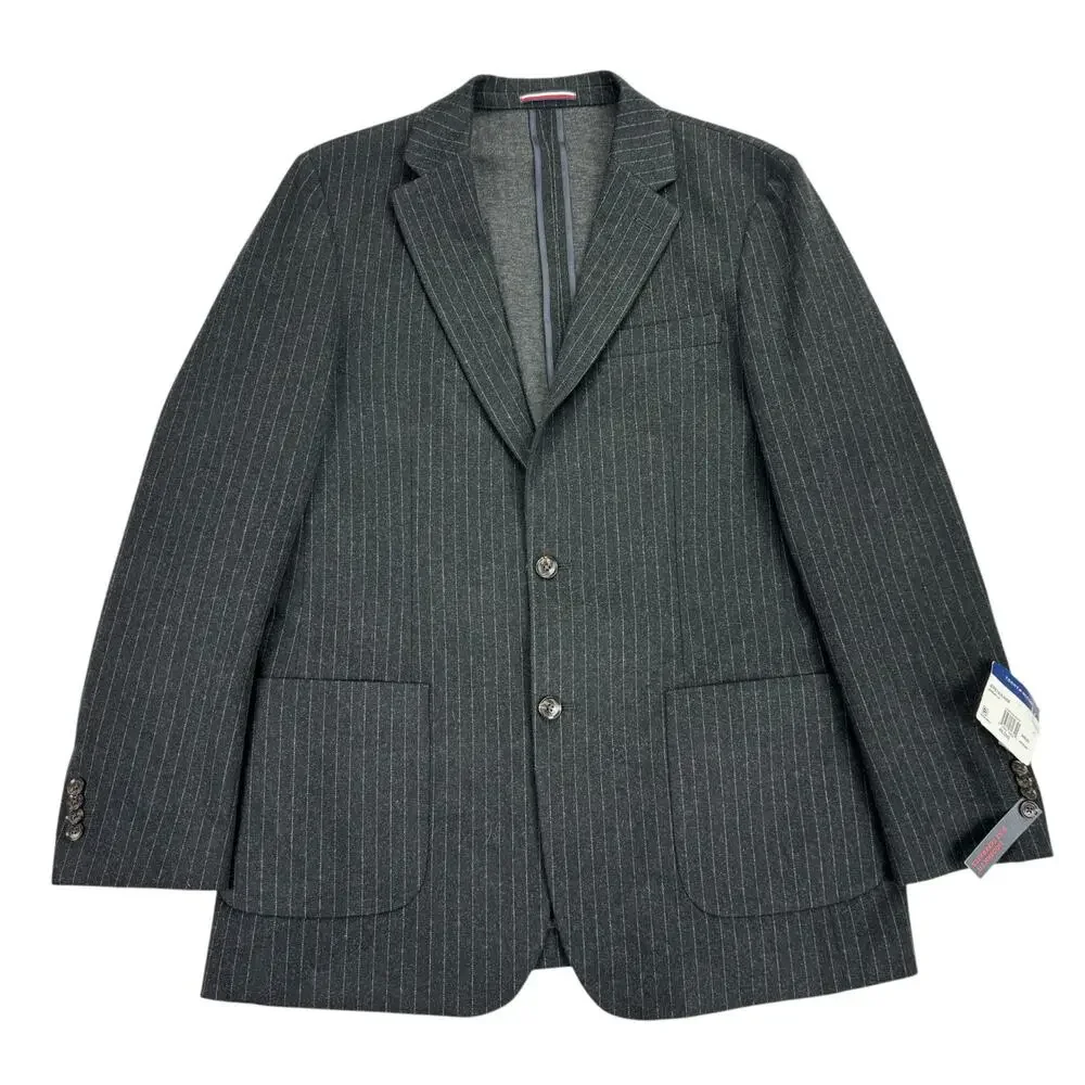 Tommy Hilfiger Mens Modern Fit Cotton Blend Pinstripe Suit Jacket Charcoal 40L